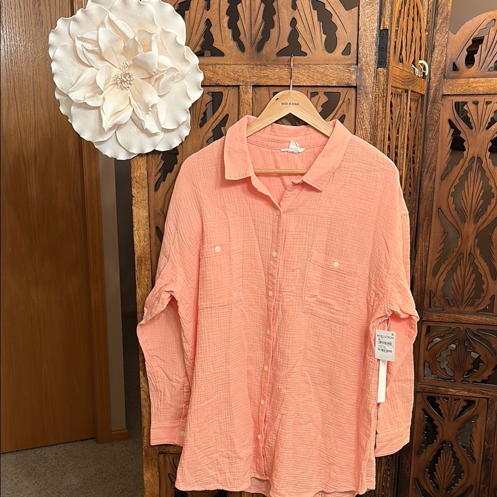 Peach Button-Up Shirt Size XL